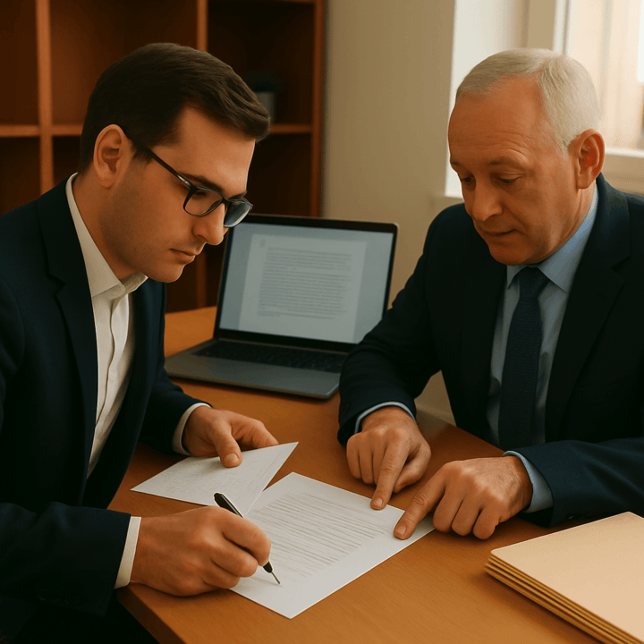 Client and attorney reviewing business plan